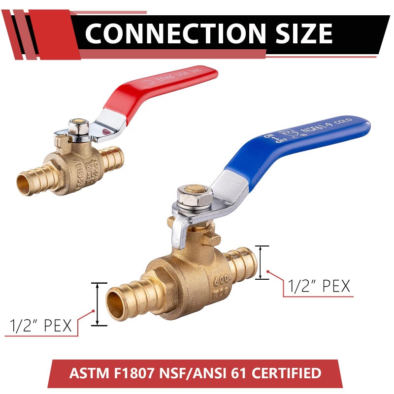 EFIELD 4 Pack EFIELD 1/2 Inch Pex Brass Full Port Shut-off Ball Valve for Hot and Cold Water,Potable Water, Pex Barb Crimp Connection,(VALVE002) - Image 2